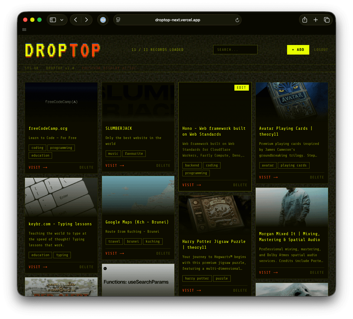 Droptop — bookmark manager